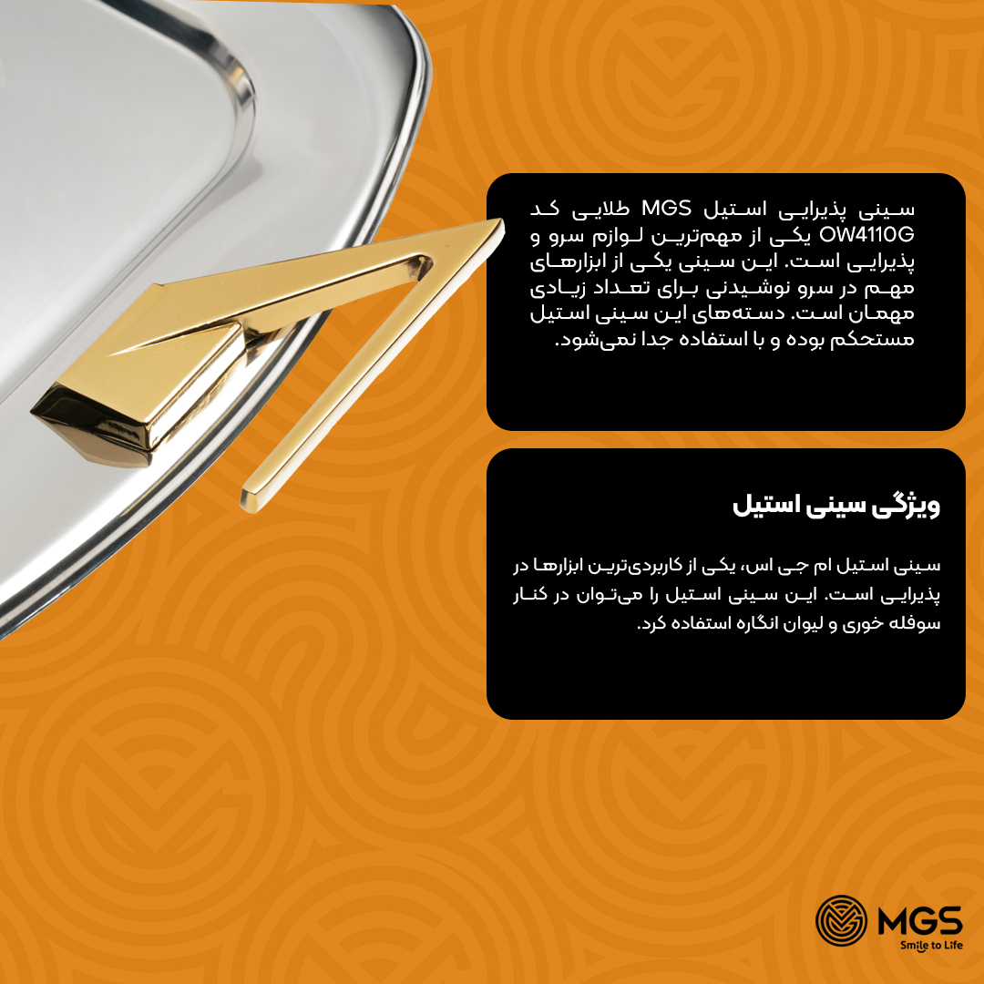 سینی پذیرایی استیل طلایی MGS کد OW4110G